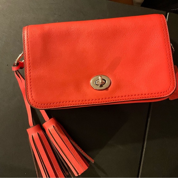 Coach Legacy Penny #19914 Bright Coral Crossbody w/Tassels Turn Lock EUC - Picture 14 of 15